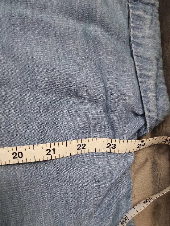 a.n.a Light Blue Denim Button-Front Short Sleeve Shirt - Picture 3 of 6